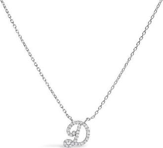House of Brilliance 10K Gold Diamond Accent A-Z Initial Script Style Pendant Necklace in White | D at Nordstrom