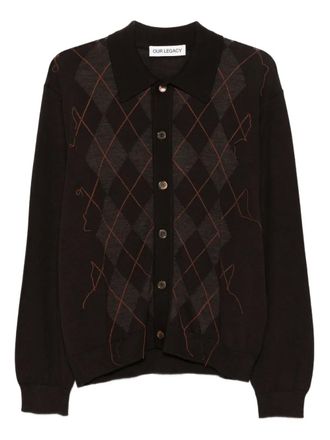 Our Legacy argyle-knit cardigan - men - Merino/Wool/Mother of Pearl - 50 - Brown