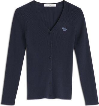 Maison Kitsun&eacute; Baby Fox Patch Ribgebreid Vest - Dames - Vesten - Blauw - L - Katoen - Truien & Vesten