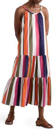 Seasalt Cornwall Alba Stripe Tiered Midi Dress in Indian Summer Multi at Nordstrom Rack, Size 12 Us / 16 Uk