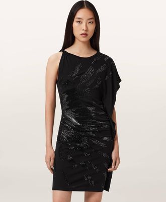 AllSaints Viscose Sophie Embellished Mini Dress, Size: UK 14/US 10