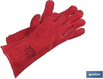 cofan Guante De Soldador Con Fibras Largas Interior Forrado Y Exterior Color Rojo Cofan T-10 ( Bl&iacute;ster 12 Pares)