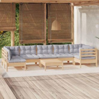 vidaXL Juego De Muebles De Jard&iacute;n 8 Pzas Y Cojines Madera Pino Gris Vidaxl