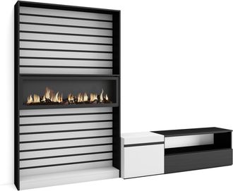 Skraut Home Skraut Home - Muebles De Sal&oacute;n Para Tv, Conjunto De Muebles Comedor, 260x186x35cm, Para Tv Hasta 65, Chimenea El&eacute;ctrica, Estilo Moderno, Blanco Y Negr