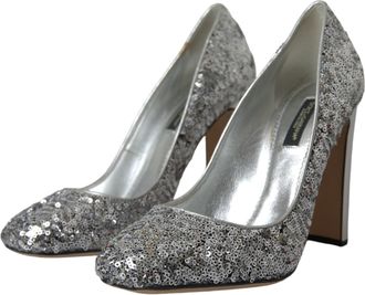 Dolce & Gabbana Womens Sequin-Embellished Heels Silver Polyester Leather