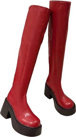 Generic Women Over-The-Knee High Boots Round Toe Slip-On Thick Heel Winter Shoes
