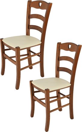 Tommychairs Tommychairs 2 Sillas Cuore En Haya Color Nuez Claro, Asiento Polipiel Marfil
