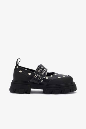 Ganni Black Cleated Ballerina with Dots - Size 36 Recycled Leather