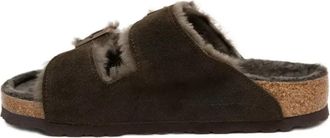 Birkenstock Arizona Shearling Suede Leather Narrow Fit Sandals Mocha 1020528