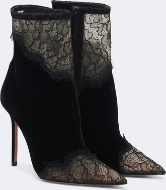 Aquazzura Meadow velvet and lace ankle boots