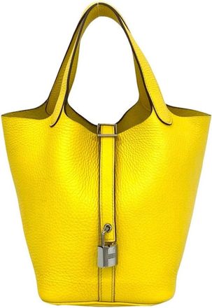 Herm&egrave;s Yellow Taurillon Clemence Leather Handbag Tote Bag (Pre-Owned)