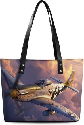 Generic Military Aircraft Fighter Wwii P-51 Airplane Tote Bags for Women Cute Shoulder Purses Handbags
