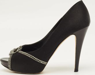 Gina Size 40.5 Black Satin Crystal Embellished Pumps
