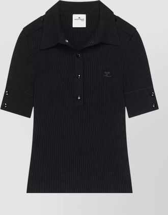 Courr&egrave;ges ribbed-knit short-sleeve polo shirt