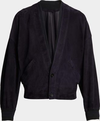 Versace Men & apos;s V-Neck Leather Blouson