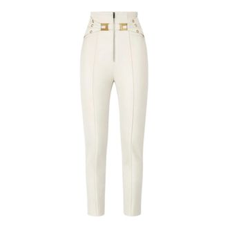 Elisabetta Franchi Slim-fit Trousers, female, White, Size: 2XL Double stretch crepe Trousers with elastic straps