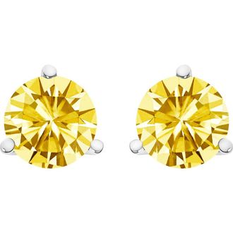 House of Brilliance 14K Gold 3-Prong Martini Set 1.0 Cttw Yellow Lab Grown Diamond Solitaire Stud Earrings in White at Nordstrom