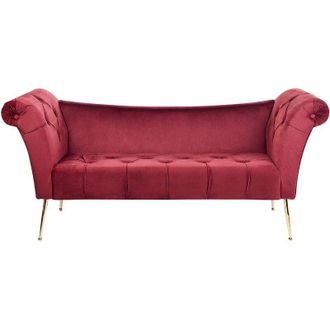 Beliani Beliani - Chaise Longue De Terciopelo Rojo Oscuro Dorado Acolchado Patas De Metal Nantilly
