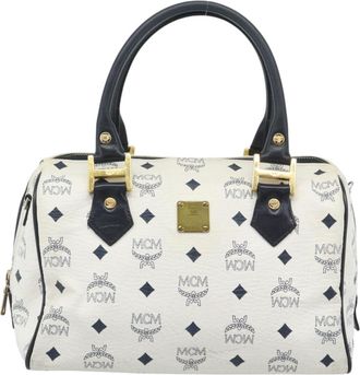 MCM Visetos Logogramme Leather White Leather Handbag (Pre-Owned)