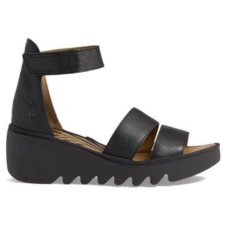 FLY London BONO290FLY Leather Womens Wedge Sole Sandals - Black Black - Size:UK 6