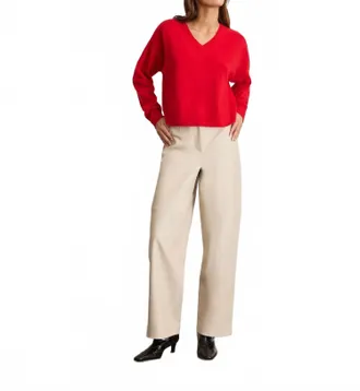 Tanya Taylor Audrey Cashmere V-Neck Sweater Top In Scarlet