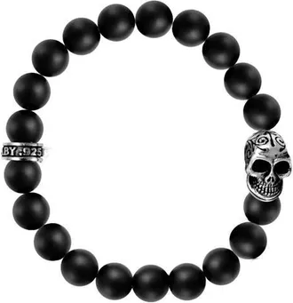 King Baby 10mm Black Onyx Bead Bracelet with Day of the Dead Skull in Silver/black at Nordstrom