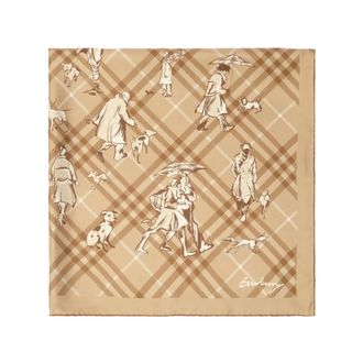 Burberry Accessoires, Heren, Bruin, ONE Size, Zijden vierkante sjaal met ruitpatroon