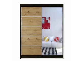 Mirjan24 Mobilier1 - Armario Closico 143, Negro + Roble Artisan, 200x150x58cm, Puertas De Armario: Correderas, N&uacute;mero De Estantes: 0