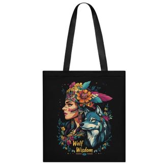 Generic Native Indian Wolf Head Women Flower Womens Tote Casual Shopping Bag Lightweight Shoulder Bags Hobos Handbag for Work Travel Daily 35x40cm