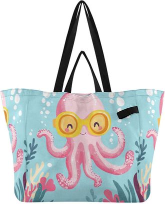 Generic Coral Pink print Reusable Canvas Tote Bag, Heavy Duty Grocery Shopping Bag with Large Capacity Hard Bottom Double Handles Work Groceries Travel