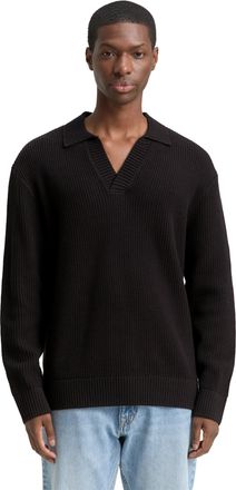 Tom Tailor Denim Polokragenpullover TOM TAILOR DENIM, Herren, Gr. XXL, schwarz, Strick, Obermaterial: 60% Baumwolle, 40% Polyacryl, unifarben, relaxed fit normal, ohne