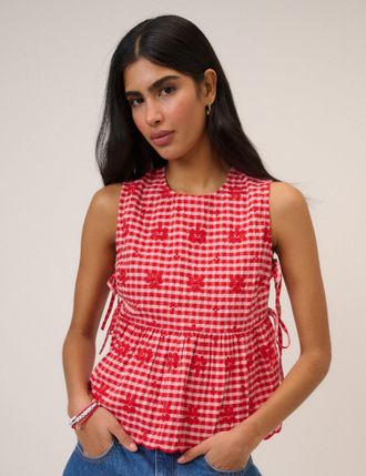 Nobody's Child Red Gingham Sleeveless Tie Side Top