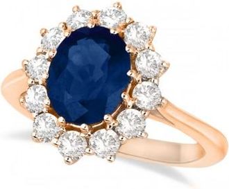Allurez Oval Blue Sapphire & Diamond Accented Ring 14k Rose Gold (3.60ctw)