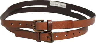 Dolce & Gabbana Mens Brown Double Strap Leather Gold Buckle Belt 100lf