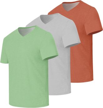 Generic Mens V-Neck Short Sleeve T-Shirts Plain Solid Color Casual Basic Tees 1/3/5 Pack Multipack Soft Breathable Summer Tops