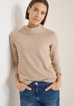 Cecil Sweatshirt CECIL, Damen, Gr. XXL (46), urban taupe melange, Rippstrick, Obermaterial: 64% Polyester, 32% Viskose, 4% Elasthan, normal normal, Wasserfa