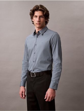 Calvin Klein Mens Slim Stretch Button-Down Shirt - Blue - 2XL