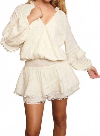 Le Lis Blanc Deux V-Neck Smocked Long Sleeve Romper In Ivory