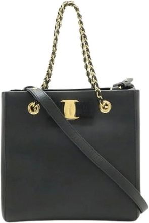 Ferragamo Pre-owned Handbags, female, Black, Size: ONE SIZE Pre-owned Leather Shoulder Bag