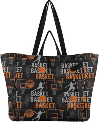 Generic Basketball Black Player print Reusable Canvas Tote Bag, Heavy Duty Grocery Shopping Bag with Large Capacity Hard Bottom Double Handles Work Groceries 