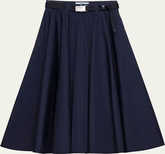 Prada Cotton A-Line Belted Midi Skirt