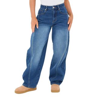I Saw It First Dames Barrel Jeans (Mid Blauw)
