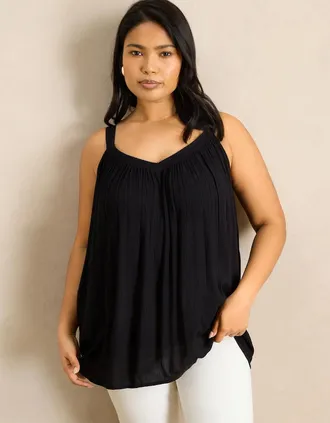 Live Unlimited London Womens Black Crinkle Gathered Cami - Size: 22
