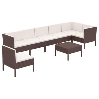 vidaXL Set Muebles De Jard&iacute;n 8 Pzas Y Cojines Rat&aacute;n Sint&eacute;tico Marr&oacute;n Vidaxl