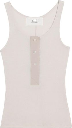 Ami button-front cotton-rib tank top - women - Cotton - L - Grey
