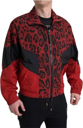 Dolce & Gabbana Rode Luipaard Ritsjas - Heren - Zomerjassen - Rood - XS - Nylon - Jassen