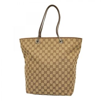 Gucci Beige Brown Canvas Tote Bag (Pre-Owned)