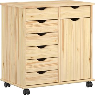 vidaXL Gabinete Rodante 63,5 X 39 X 65,5 Cm Madera De Pino Macizo Vidaxl