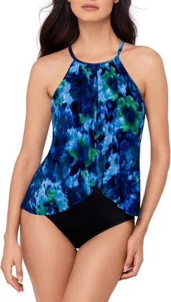 Magic Suit By Miraclesuit Mashup Aubrey Halter One-Piece Swimsuit in Blue Multi at Nordstrom, Size 10