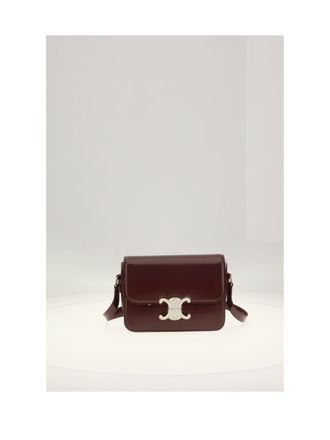 Celine Womens Shoulder Bag Teen Triomphe Syrah-White Cotton Calf Leather Syrah/white